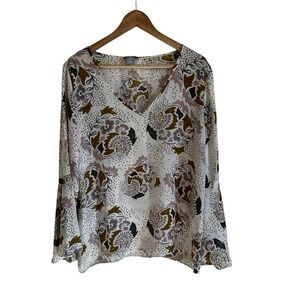 Kenar Floral‎ Blouse V-Neck Long Sleeve Lightweight Top Large